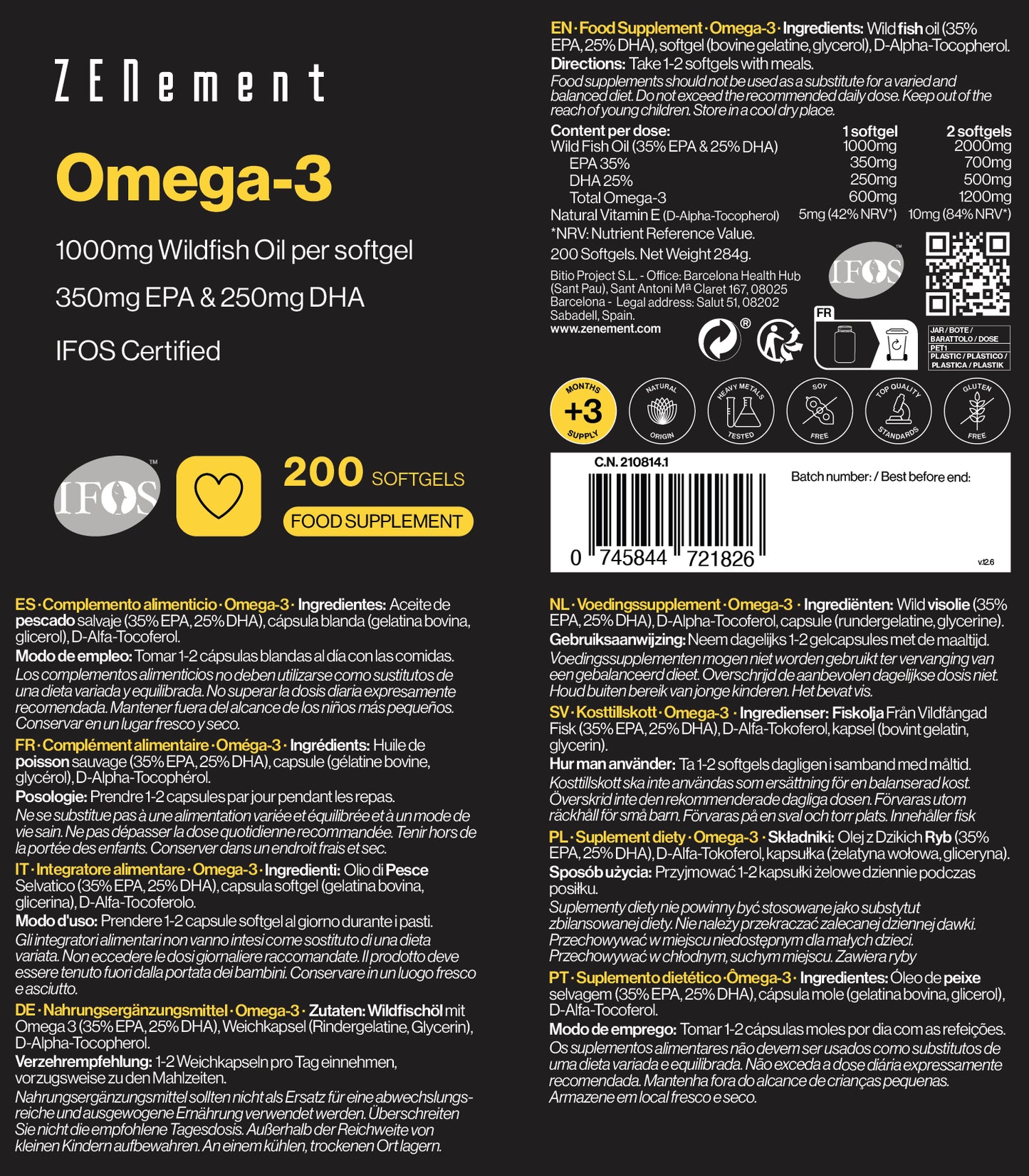 Omega 3 - ZENement - 200 cápsulas