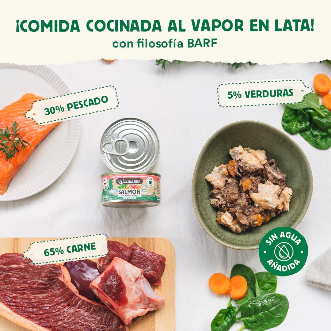 Lata de Salmón y Ternera para gatos 120g - Filosofía BARF